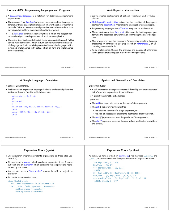 lecture 25 programming languages and programs