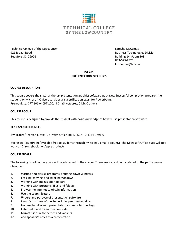 technical college of the lowcountry latesha mccomas 921