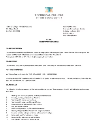 Technical College of the Lowcountry  Latesha McComas  921 Ribaut Road  Business Technologies