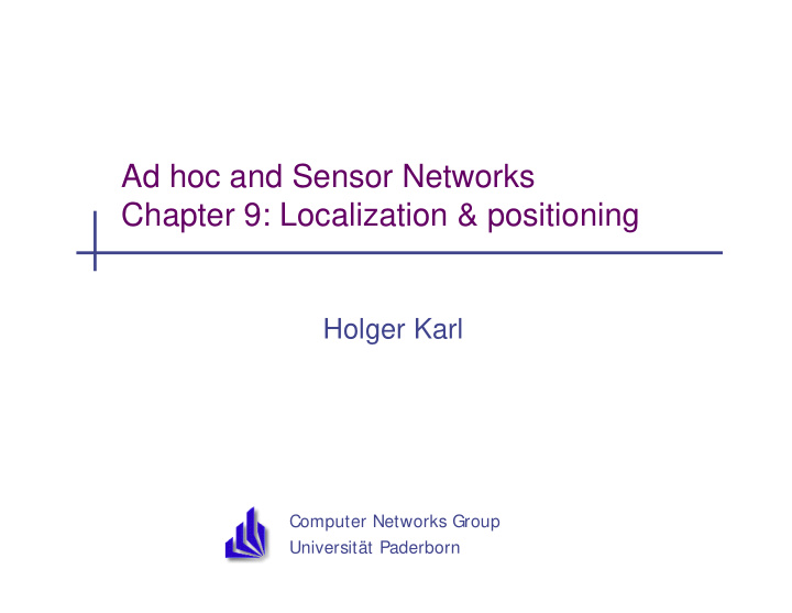 ad hoc and sensor networks chapter 9 localization