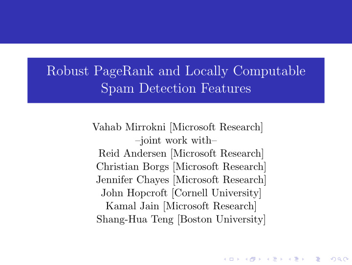 robust pagerank and locally computable spam detection