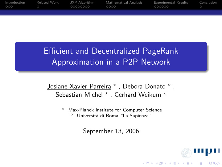 efficient and decentralized pagerank approximation in a