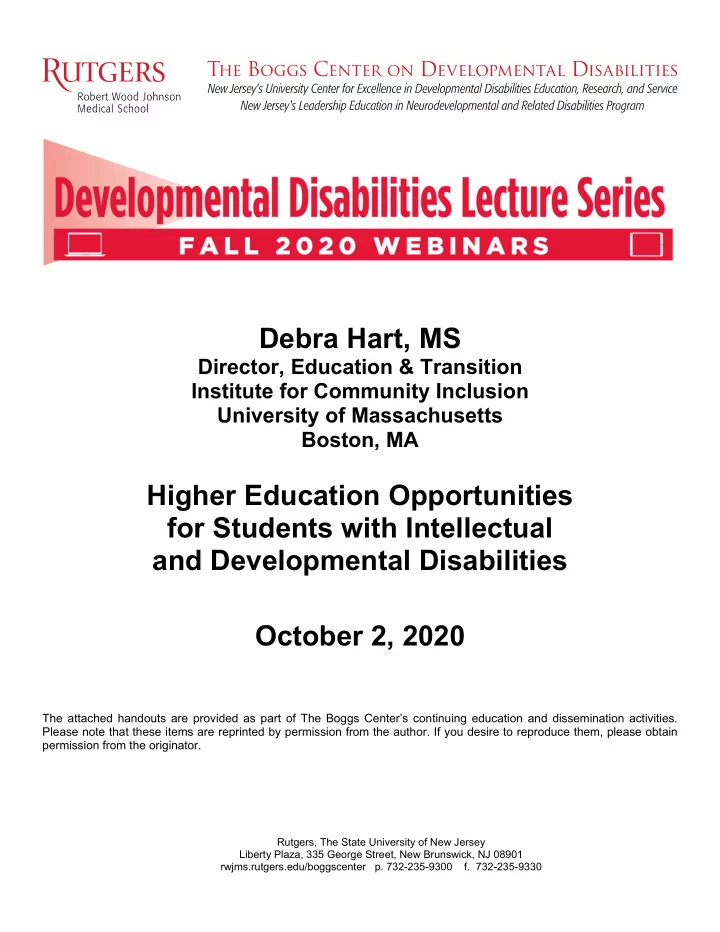 debra hart ms director education transition institute for