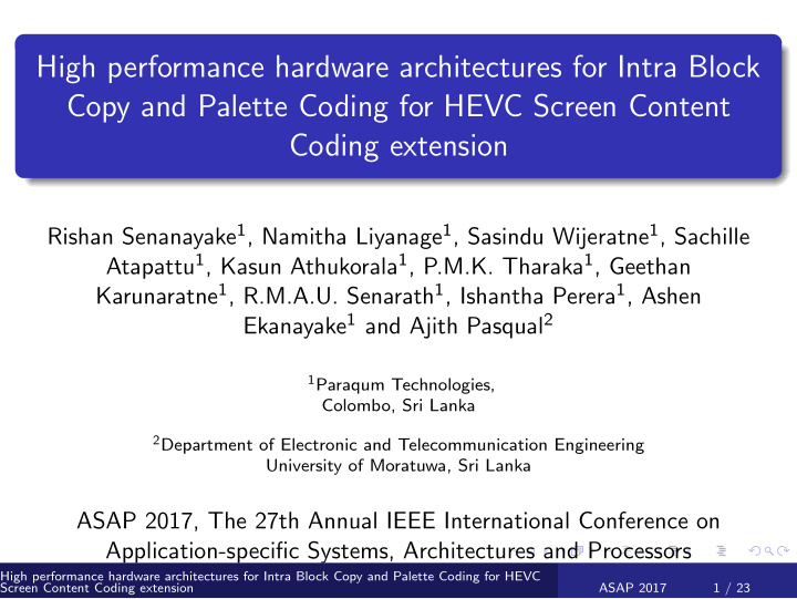 high performance hardware architectures for intra block