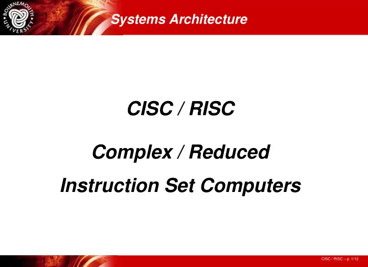 cisc risc complex reduced instruction set computers