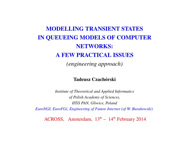 modelling transient states in queueing models of computer