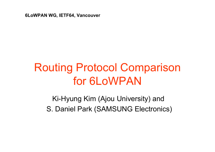 routing protocol comparison for 6lowpan