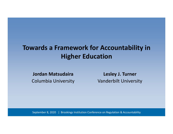 towards a framework for accountability in higher education