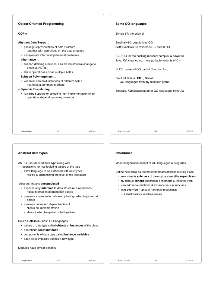 object oriented programming some oo languages