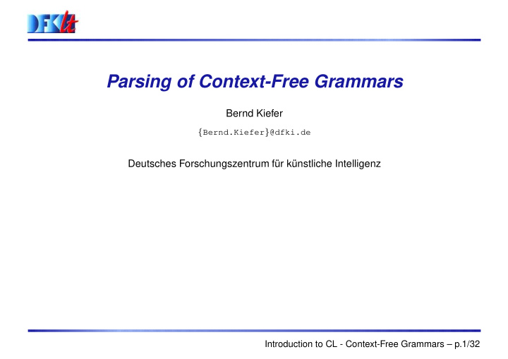 parsing of context free grammars