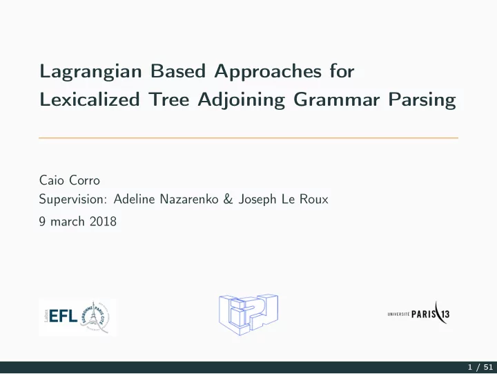 lagrangian based approaches for lexicalized tree