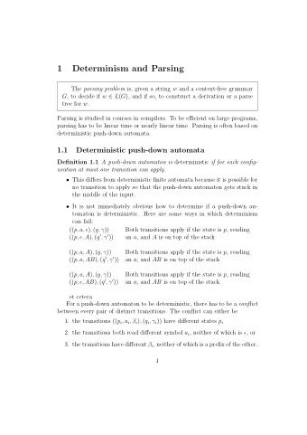 1  Determinism and Parsing The parsing problem is, given a string w and a context-free grammar G ,