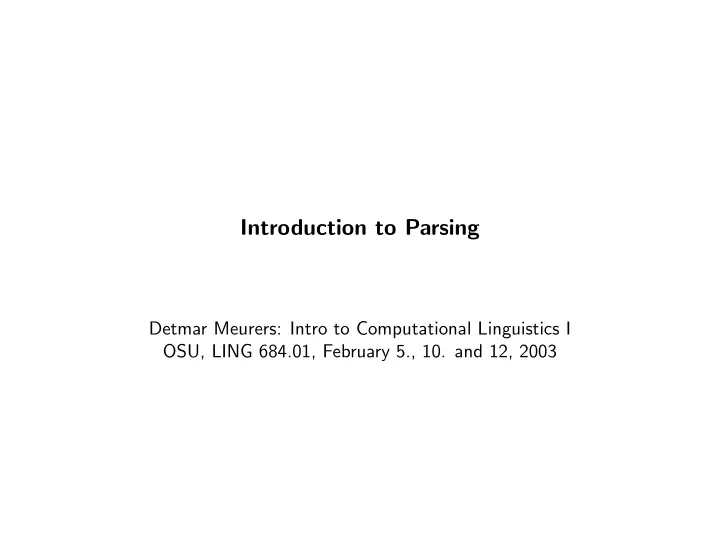 introduction to parsing