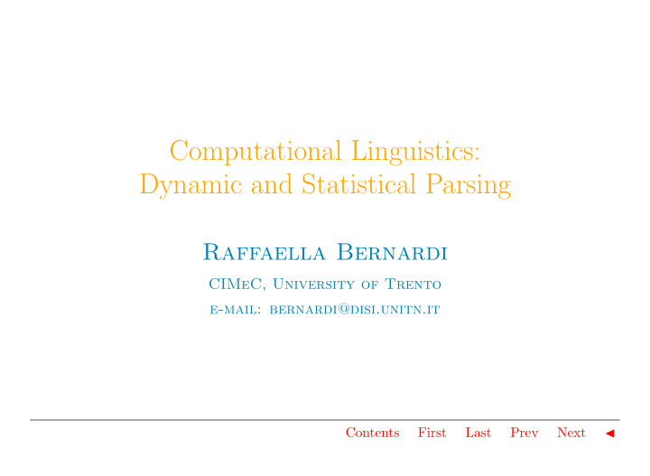 computational linguistics dynamic and statistical parsing