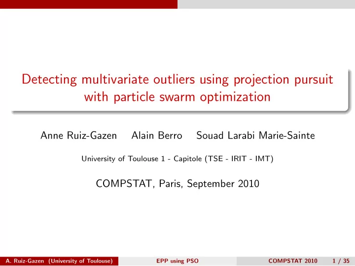 detecting multivariate outliers using projection pursuit