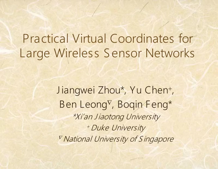 practical virtual coordinates for large wireless sensor