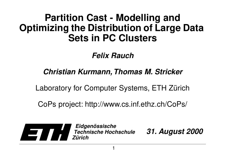 partition cast modelling and optimizing the distribution
