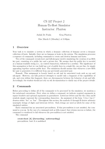 CS 337 Project 2  Human-To-Host Simulator  Instructor: Plaxton  Judah De Paula  Greg Plaxton  Due