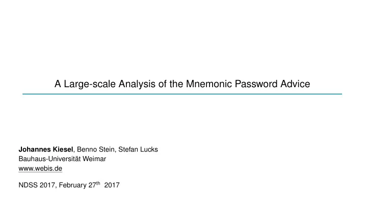 a large scale analysis of the mnemonic password advice