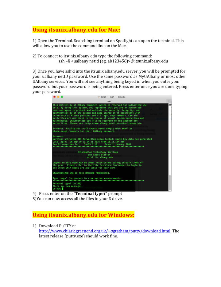 using itsunix albany edu for windows
