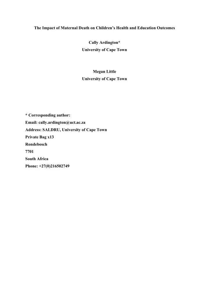 the impact of maternal death on children s health and