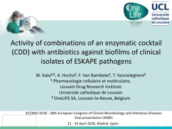 Activity of combinations of an enzymatic cocktail  (CDD) with antibiotics against biofilms of