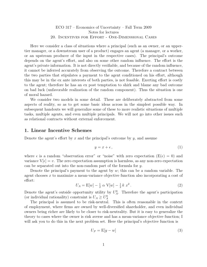 1 linear incentive schemes