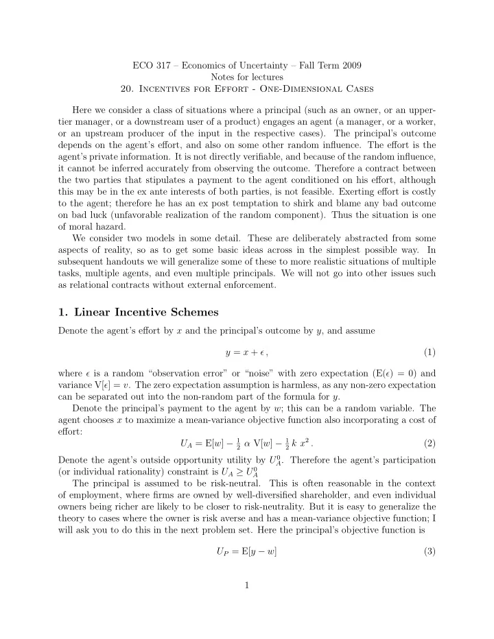 1 linear incentive schemes