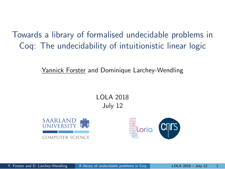 towards a library of formalised undecidable problems in