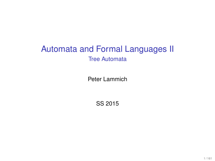 automata and formal languages ii