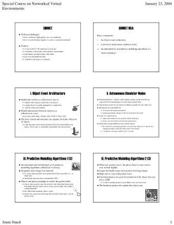 SIMNET  SIMNET  SIMNET NSA  SIMNET NSA    Technical  Technical challenges  challenges  Basic
