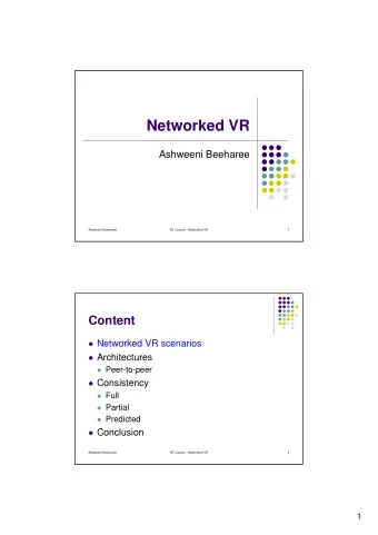 Networked VR  Ashweeni Beeharee  Ashweeni Beeharee  VE Course - Networked VR  1  Content