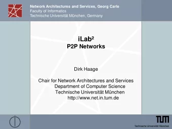iLab  P2P Networks  Dirk Haage  Chair for Network Architectures and Services  Department of