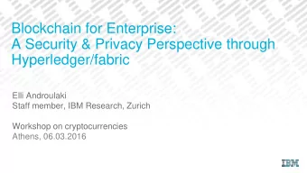 A Security &amp; Privacy Perspective through  Hyperledger/fabric  Elli Androulaki  Staff member,