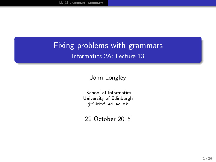 fixing problems with grammars