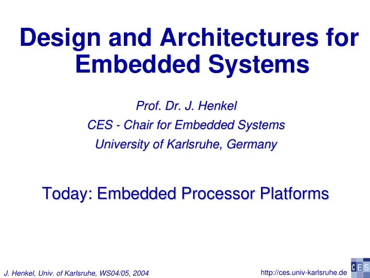 design and architectures for embedded systems