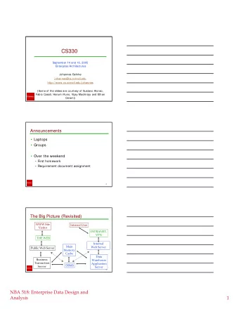 CS330  September 14 and 16, 2005  Enterprise Architectures  Johannes Gehrke
