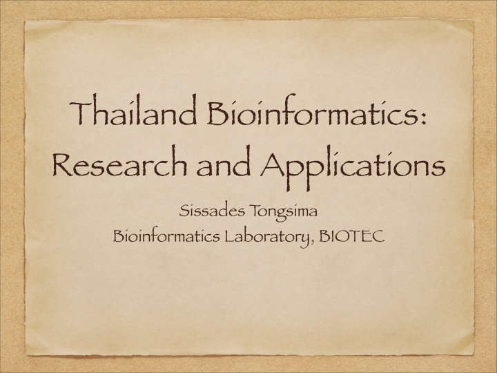 thailand bioinformatics research and applications