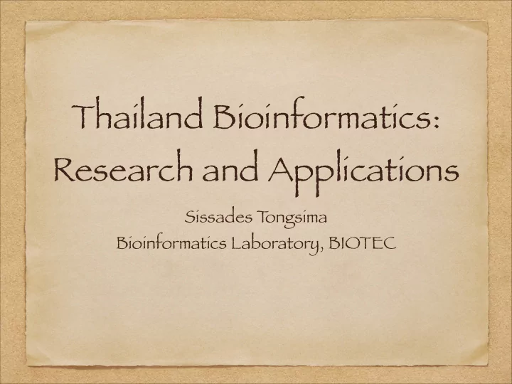 thailand bioinformatics research and applications