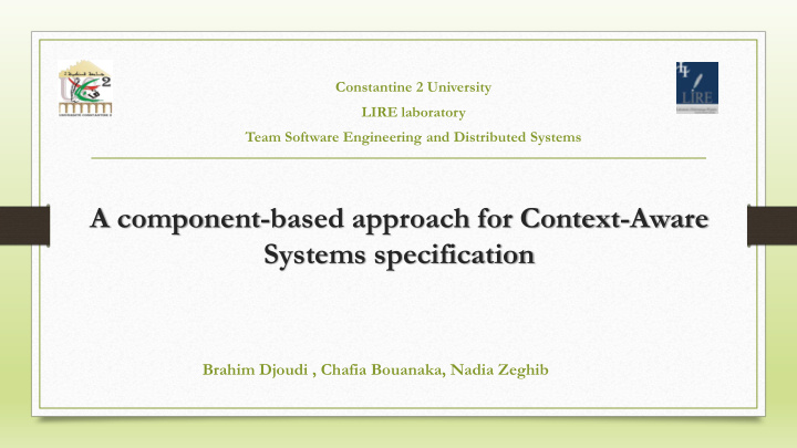 a component based approach for context aware systems