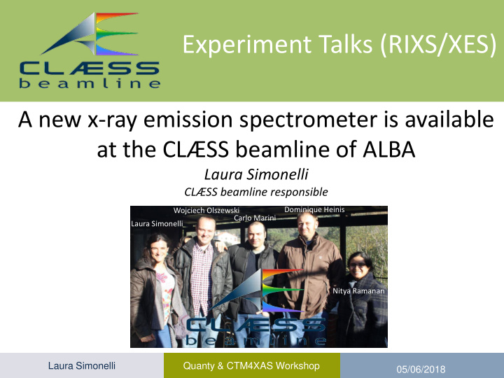 experiment talks rixs xes