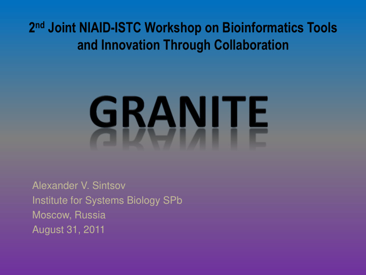 2 nd joint niaid istc workshop on bioinformatics tools