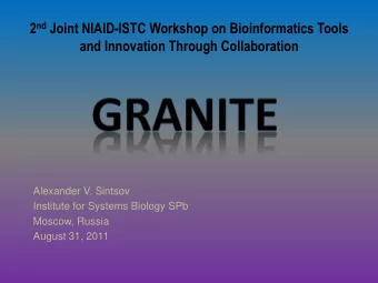 2 nd Joint NIAID-ISTC Workshop on Bioinformatics Tools  and Innovation Through Collaboration