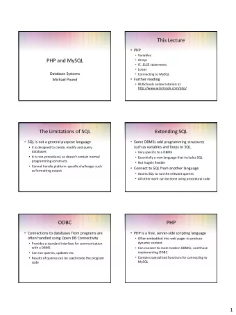 This Lecture  PHP  Variables  PHP and MySQL  Arrays  IF...ELSE statements  Loops