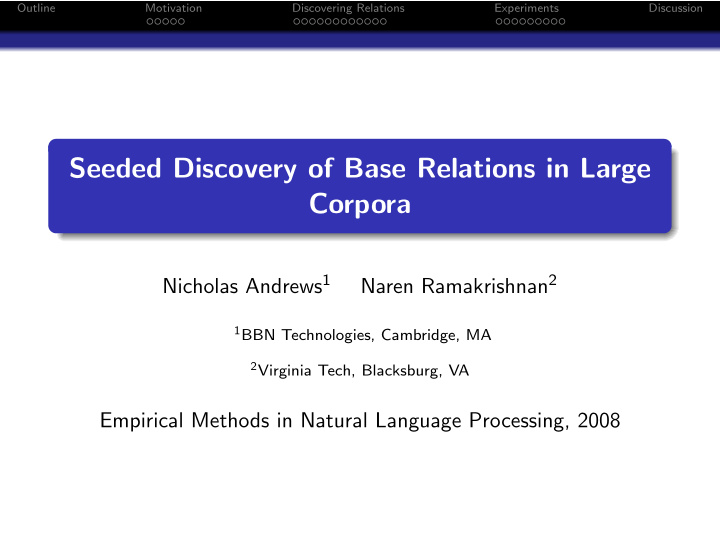 seeded discovery of base relations in large corpora