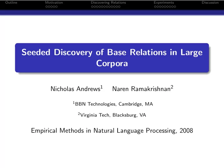 seeded discovery of base relations in large corpora