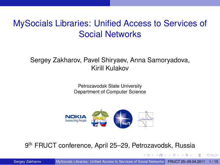 mysocials libraries unified access to services of social