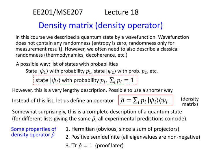 density matrix density operator