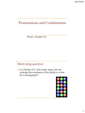 Permutations and Combinations  Rosen, Chapter 5.3  Motivating question  In a family of 3, how