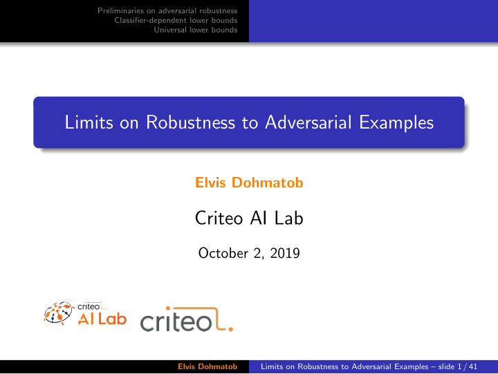 limits on robustness to adversarial examples